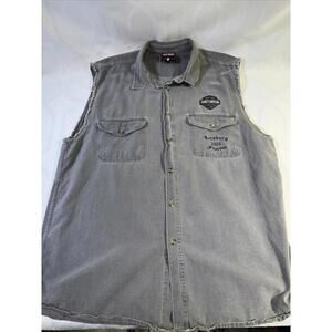 Biker Design Harley Davidson MENS SLEEVELESS DENIM LEESBURG MOTORCYCLE SHIRT 2XL